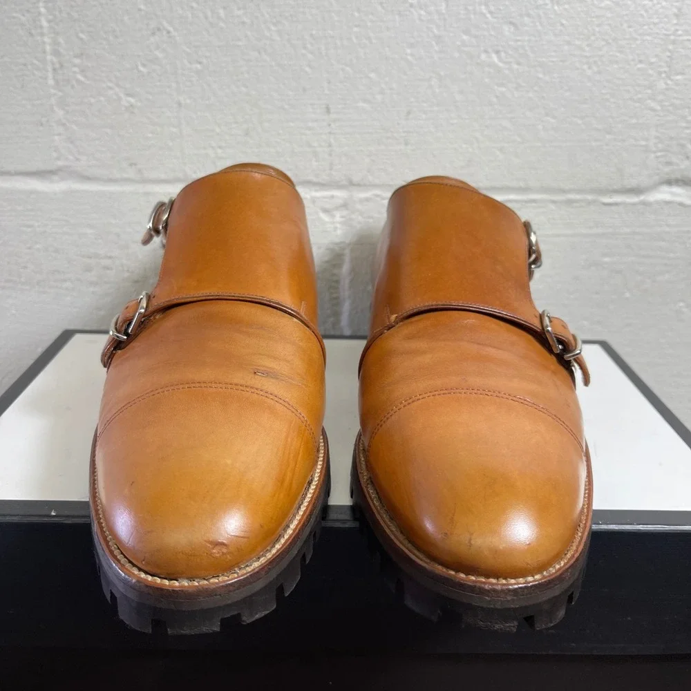 Bally Switzerland Porthos Monk Strap Cap Toe Brown Leather Dress Shoes Men 9.5D‎